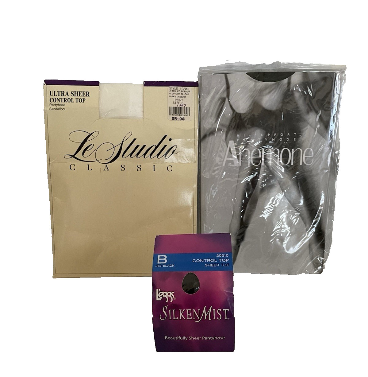 NIP Lot 3 Le Studio / Leggs / Anemone Control Top Pantyhose Size B & OS