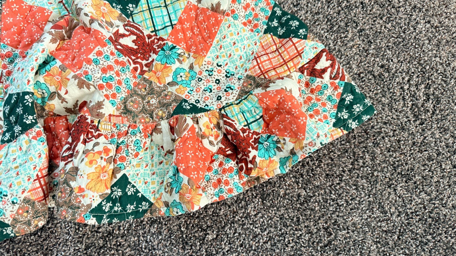 Vintage Handmade Patchwork Prairie Dress Pockets Snap Straps Cottagecore