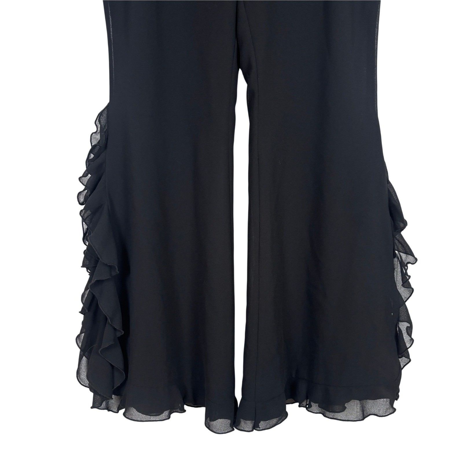 Vintage Ruffle Hem Dress Pants size 10 Black Flare High Rise Retro Whimsigoth