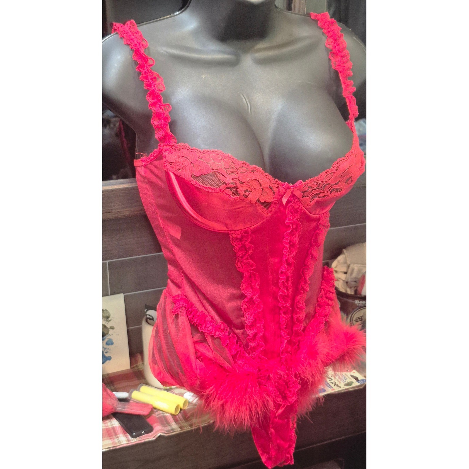Vintage Faris Style Marabou Feather Teddy Boudoir Lingerie Pin Up Glam L