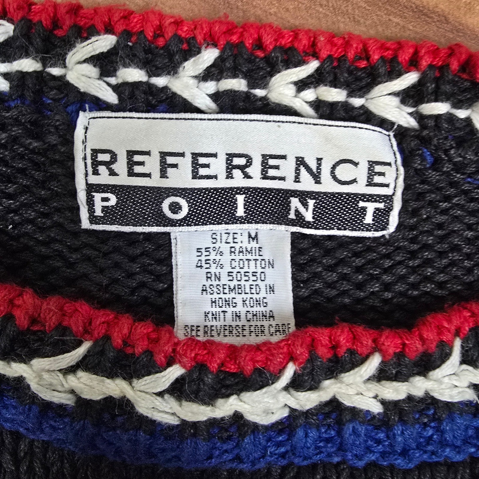Vintage Reference Point Cropped Knit Sweater Size M Nordic Floral Black Chunky