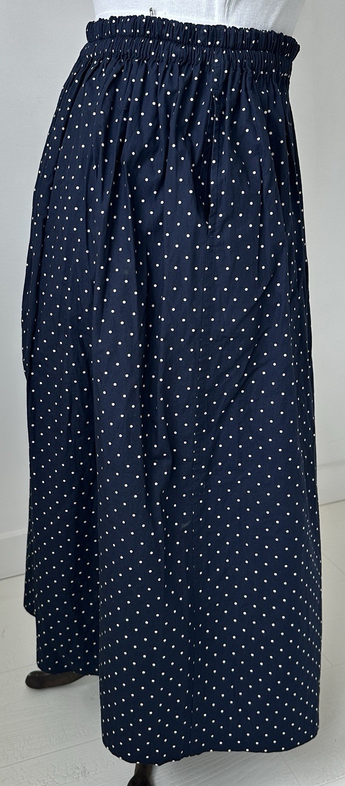 Vtg Robe de Chambre COMME des GARCONS Navy Polka Dot Midi Skirt Gathered Japan