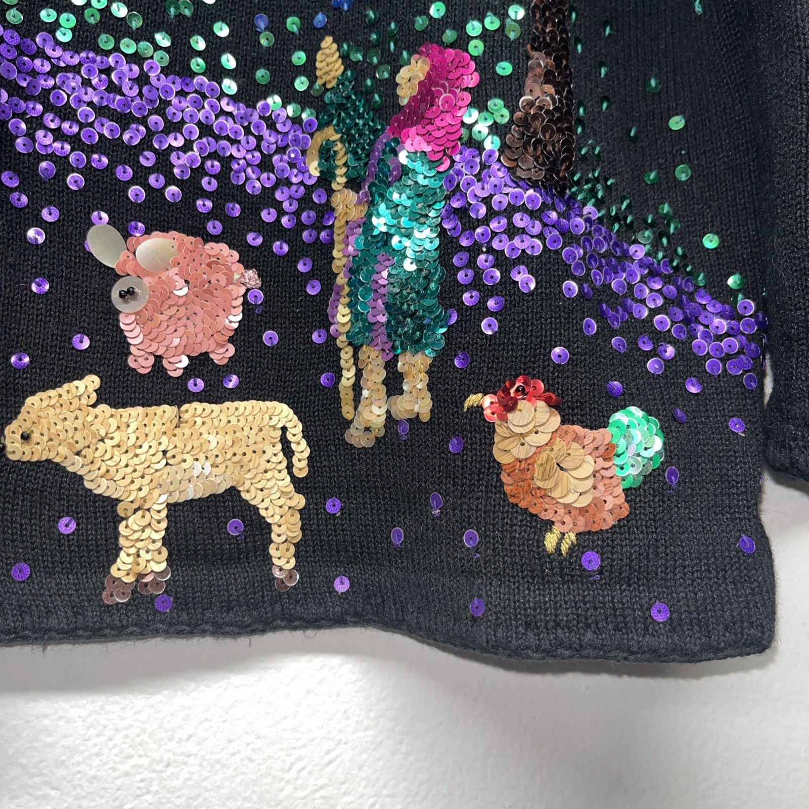 2001 VTG Michael Simon Event Nativity Scene Sequin Sweater Cardigan S