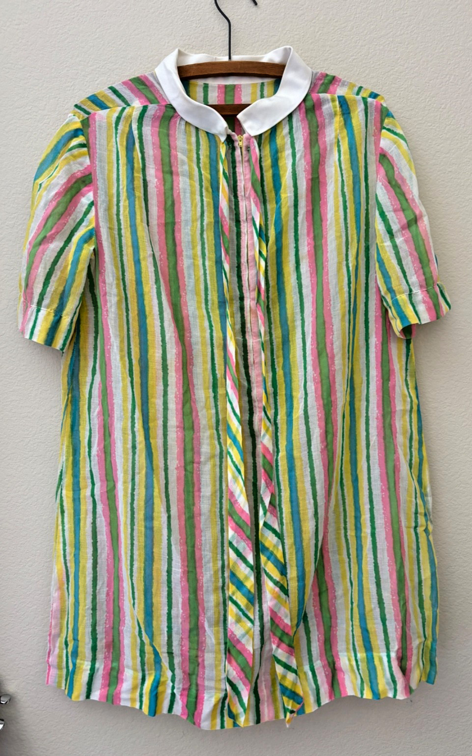 Vintage 60s Handmade Circus Rainbow stripe Parachute Dress Sheer L Needs TLC