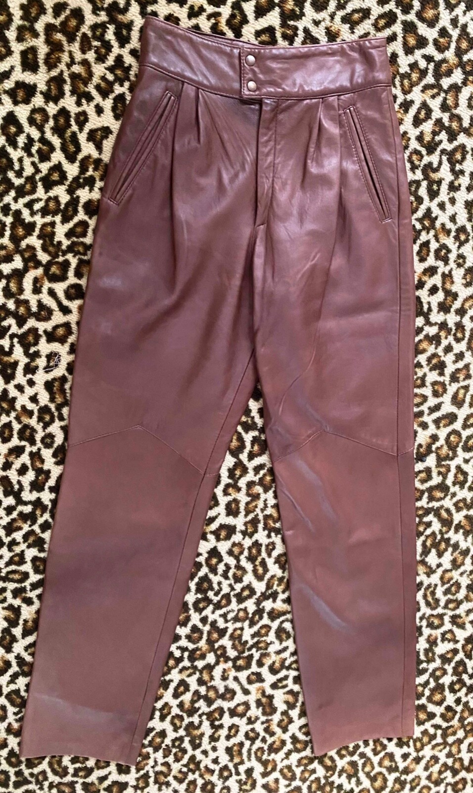 VTG 70s Women Brown Leather Pants XS LINED High Waist 26.5&Prime; inseam 30&Prime; Remy USA