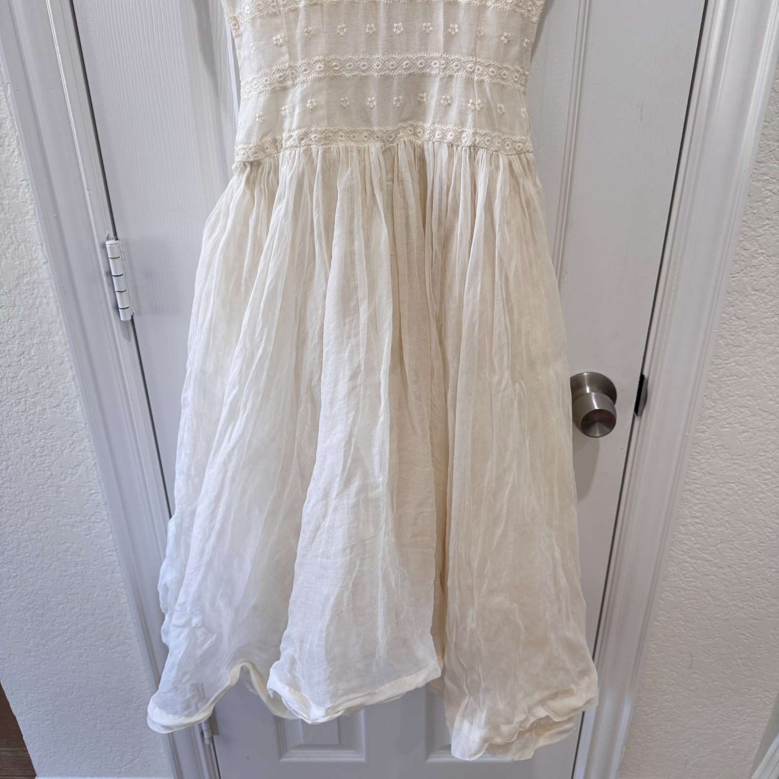 Vintage Tall & Small White Lace Prairie Dress Cottagecore Bridal Gauze XS S