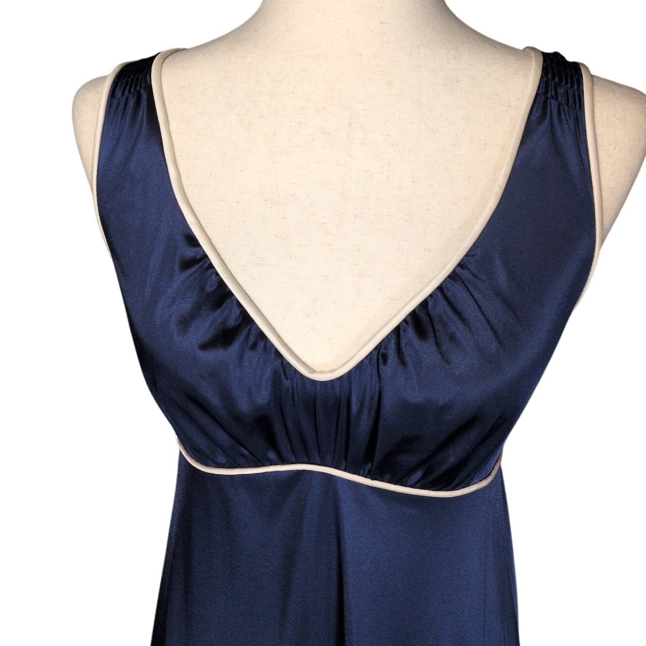 Vintage 70s JCPenney Blue Satin Maxi Nightgown Tie Sleeveless Slip Dress XS/S