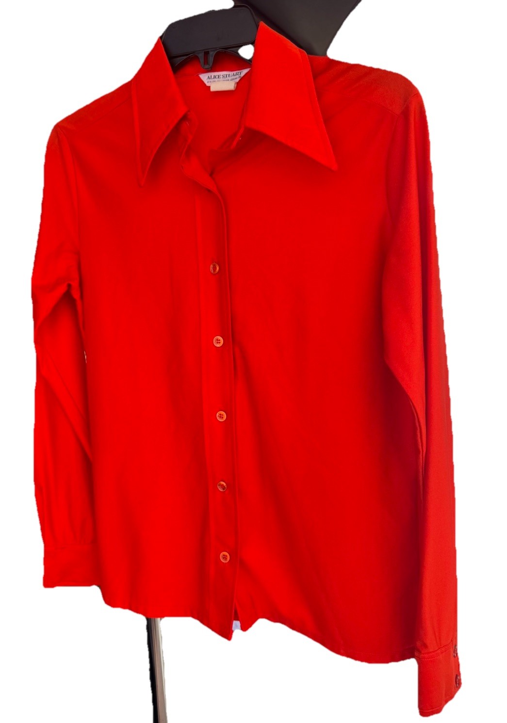 VTG 70’s Alice Stuart For David Logan Tomato Red LS Solid Dagger Collar SZ 10