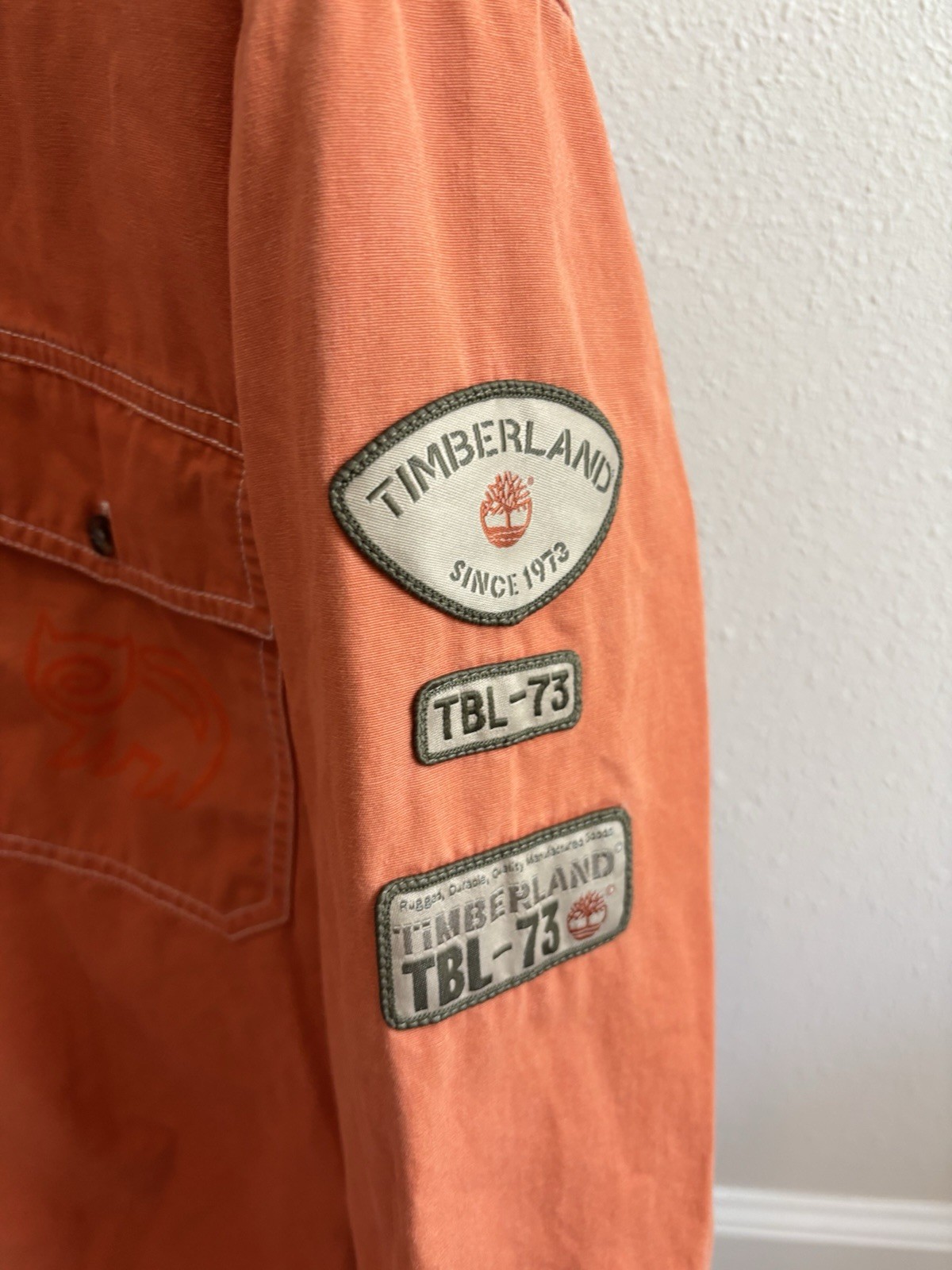 Vtg Timberland TBL-73 Orange Canvas Jacket CAT & Floral Embroidery Women’s S