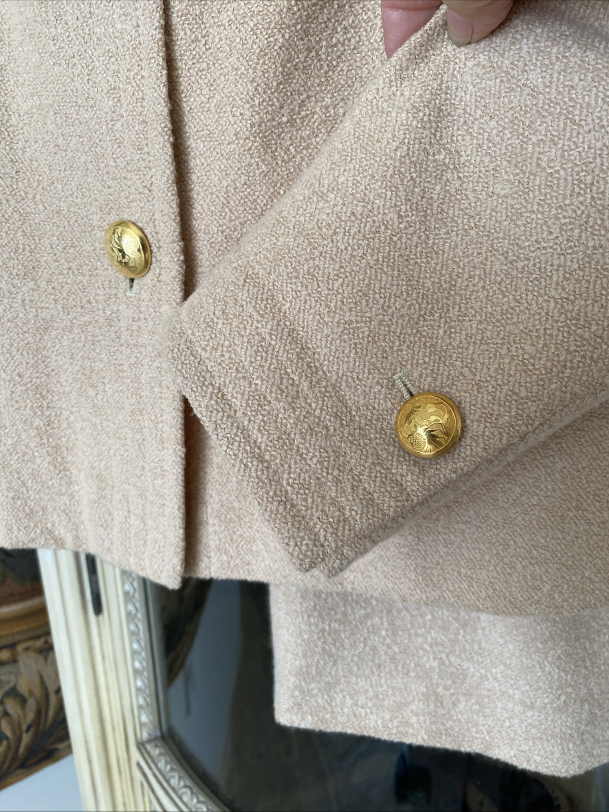 ESCADA Women’s SZ 44 Nubby Leopard Camel Beige Jacket & Skirt Vintage 2 PC Suit