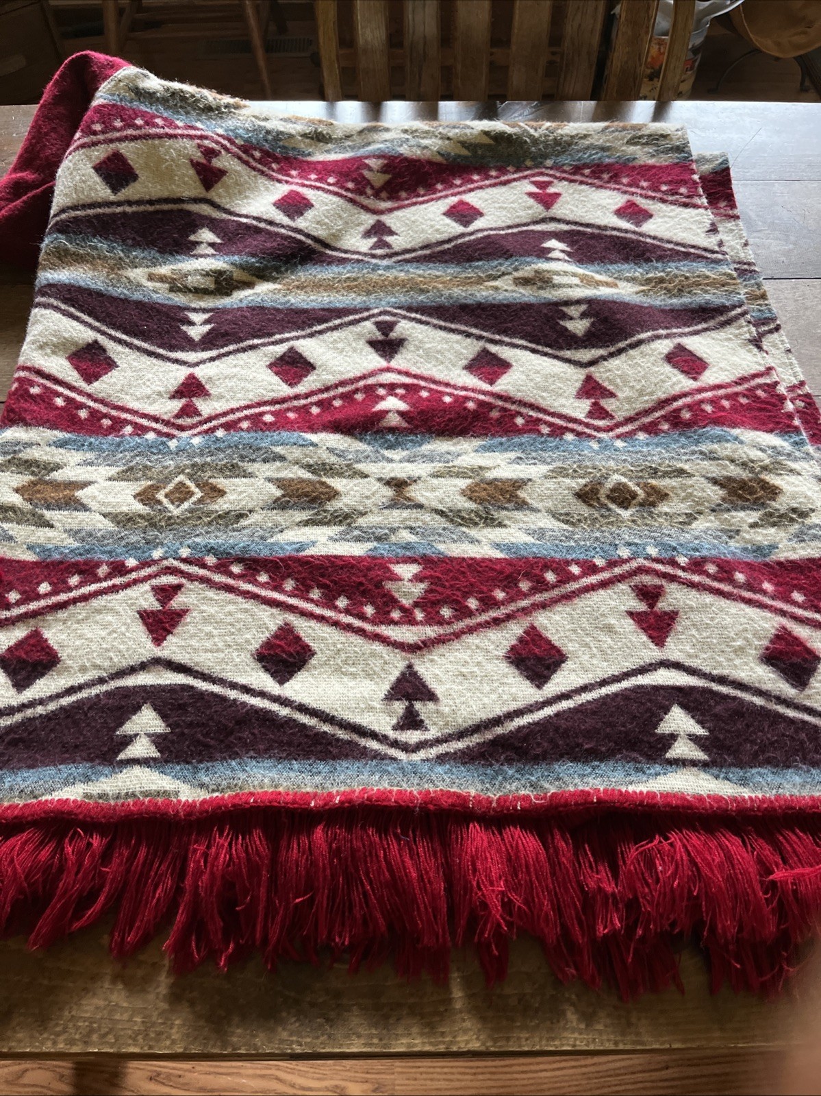 Alpaca Wool Hooded Native American Poncho OS Adult Southwestern Aztec Kay