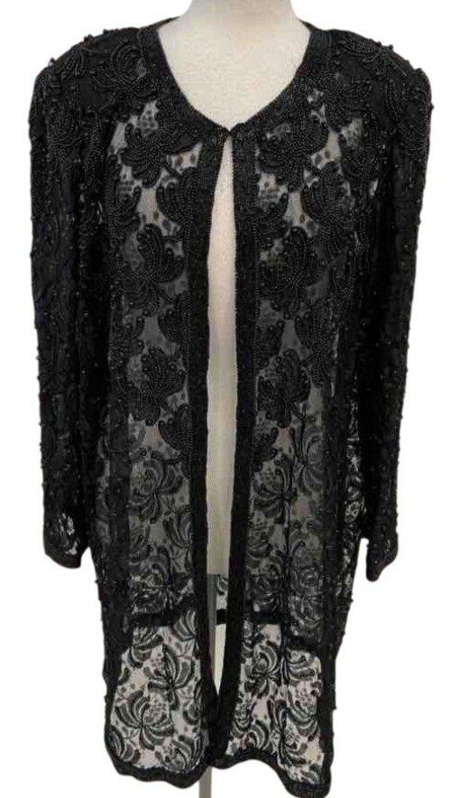 Rare VTG 90s Brilliante By J.A. Black Bead Lace Cardigan Jacket Mother of Bride