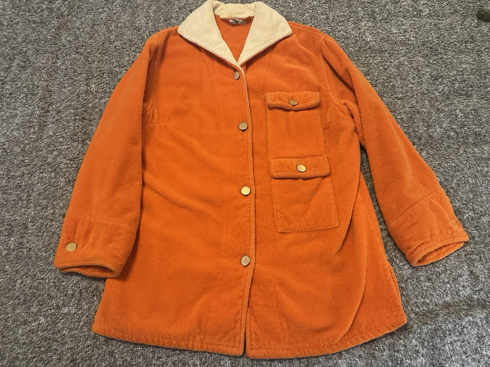 Vintage Saks Fifth Ave Heavy Terry Cloth Orange Beach Pool Jacket Sz S W Germany