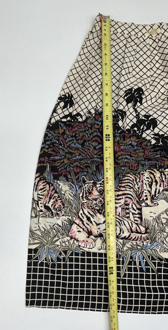 Vintage 80-90s Button Zipper Pleaded Midi Skirt Resting Tigers Print