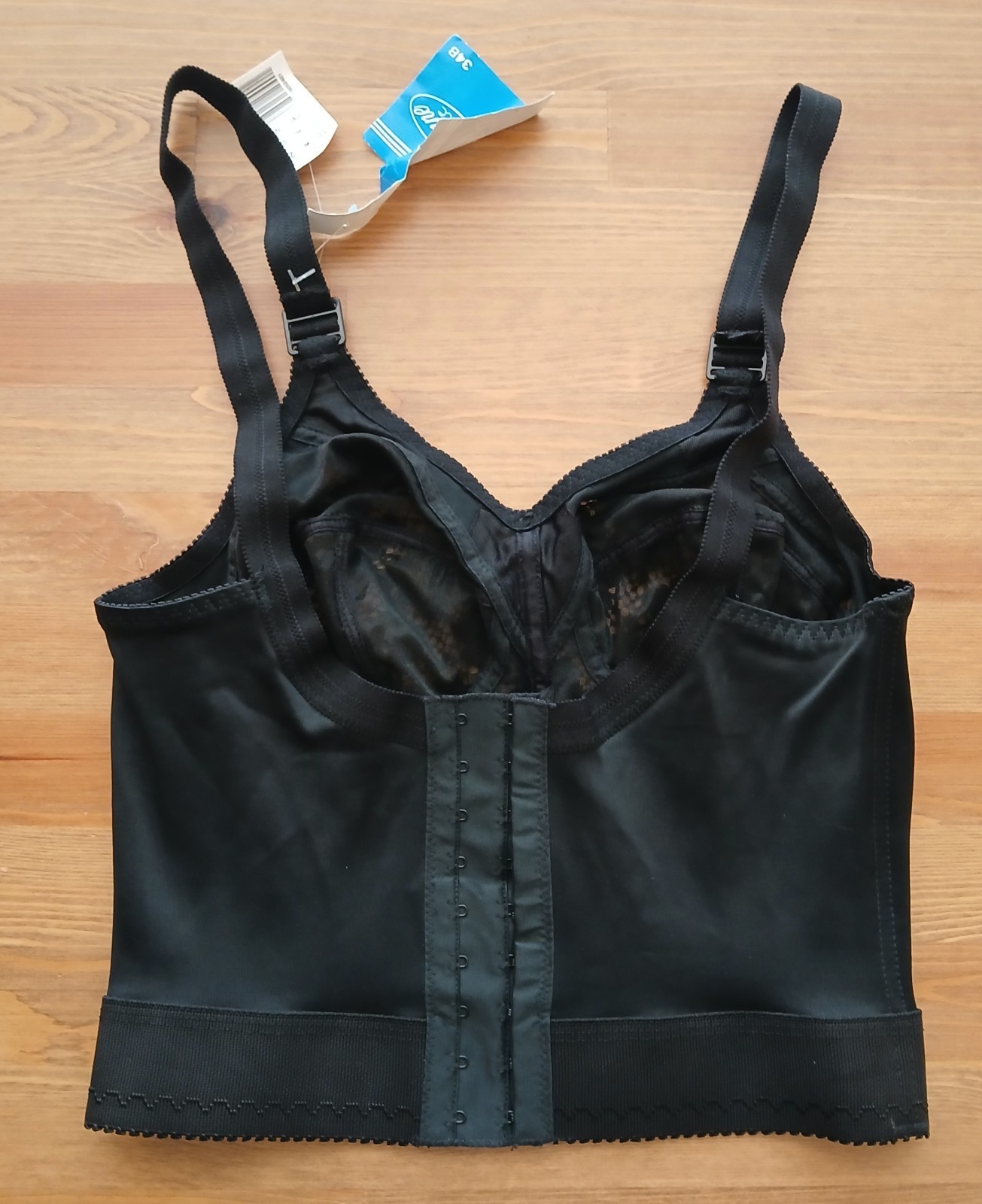 Spirite Longline Shapewear Bra 34B 788 Black Pinup Lace Underwire New Vtg 70s