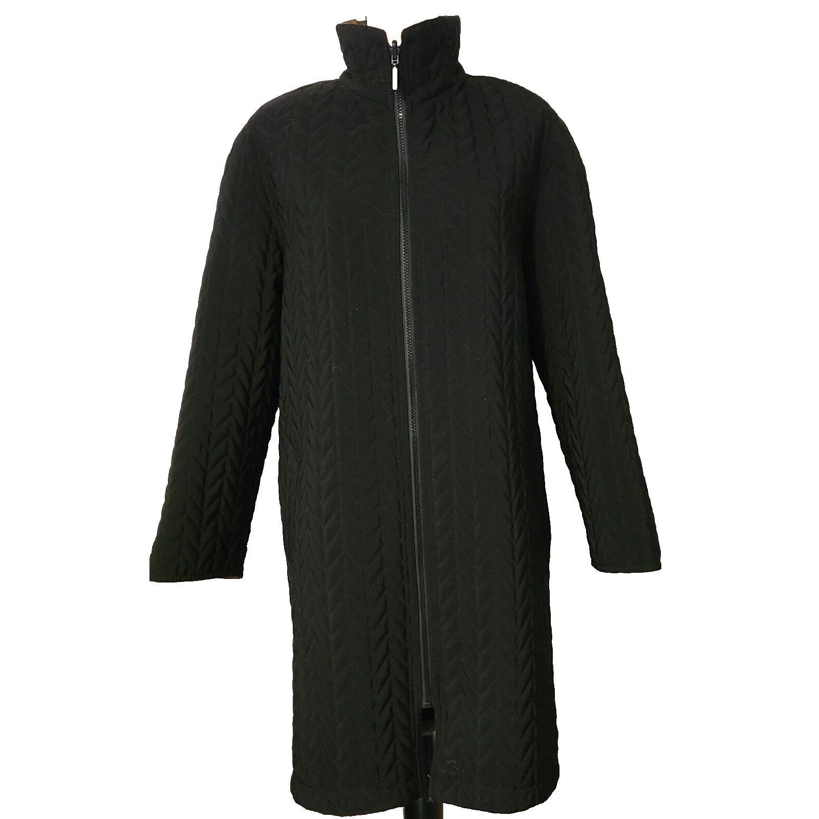 WOMEN&rsquo;S GALLERY REVERSIBLE QUILTED RAINCOAT COAT BLACK TO COPPER BROWN SIZE M