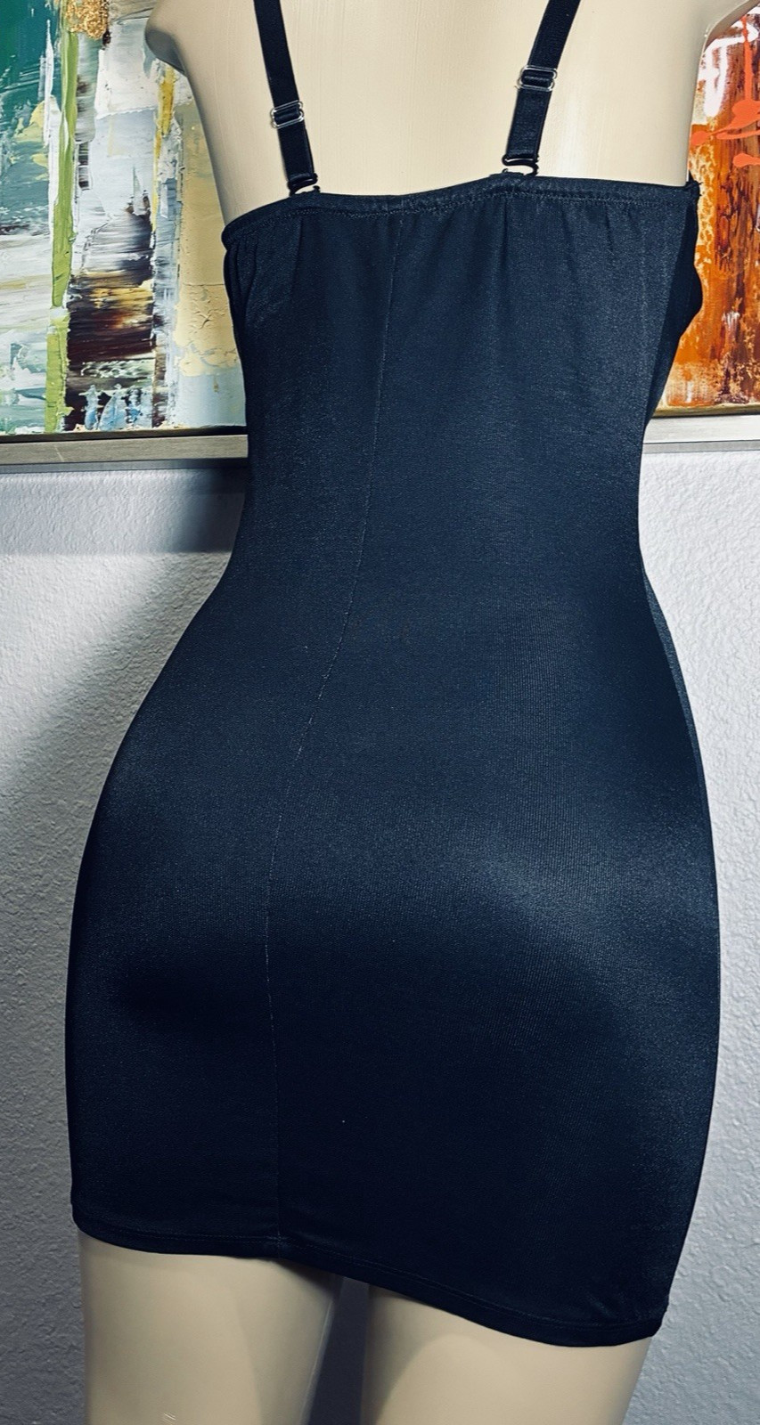 Vtg Black Nylon Spandex Full Bra Shaper Slip 36 DD