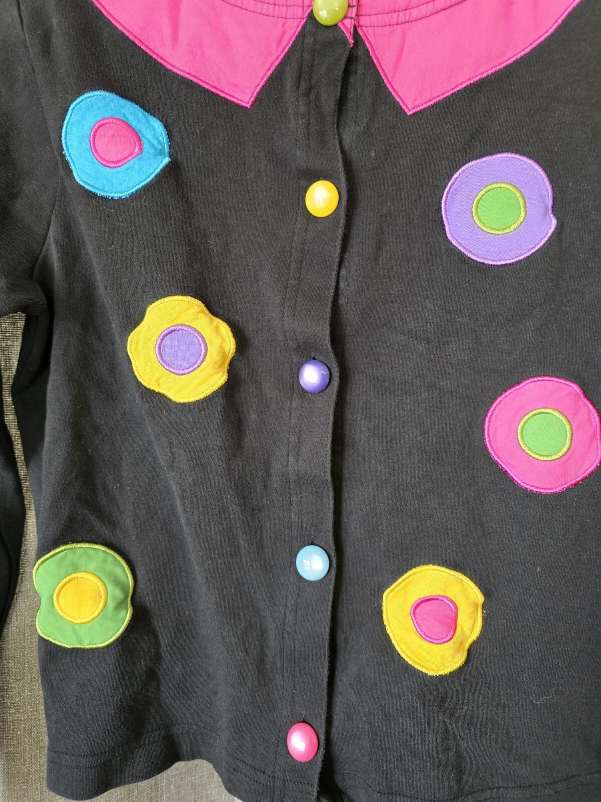 Copper Key Vintage 80s Colorful Polka Dot Cardigan Faux Collar