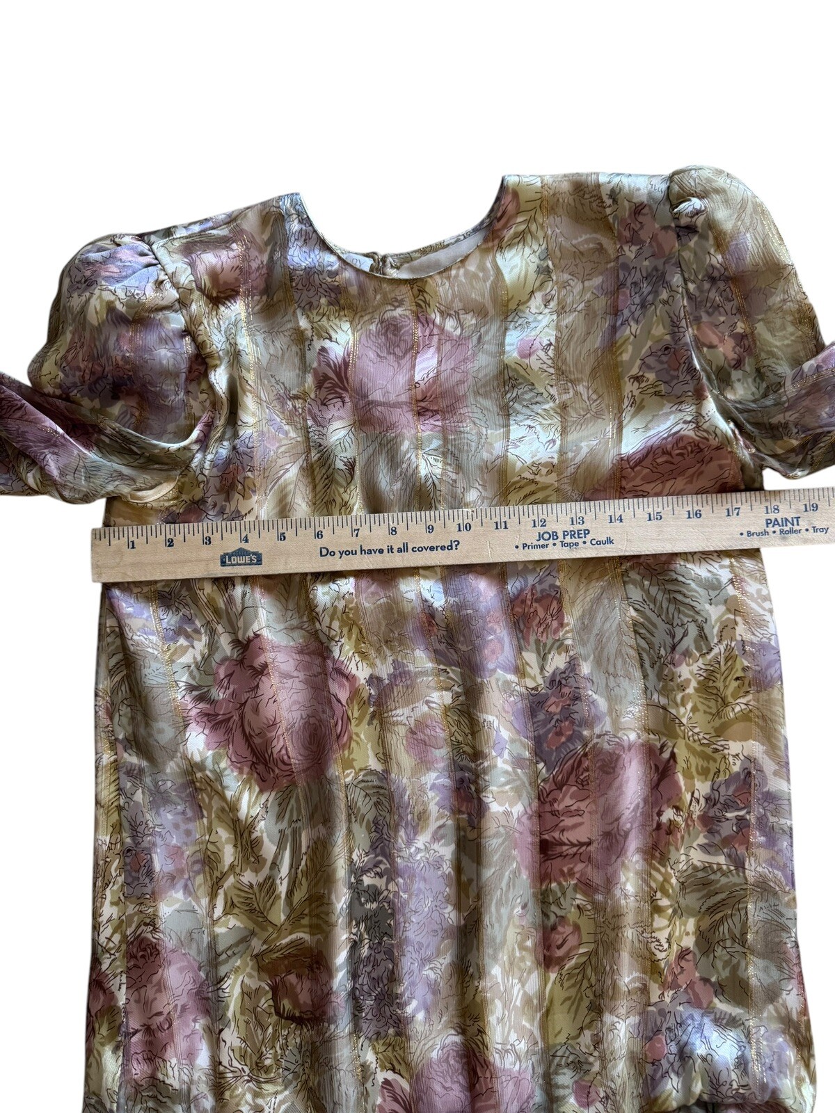 100% Silk Judy Hornby 6 Vintage Couture 80’s Pastel Floral Metallic Gold Ruffled