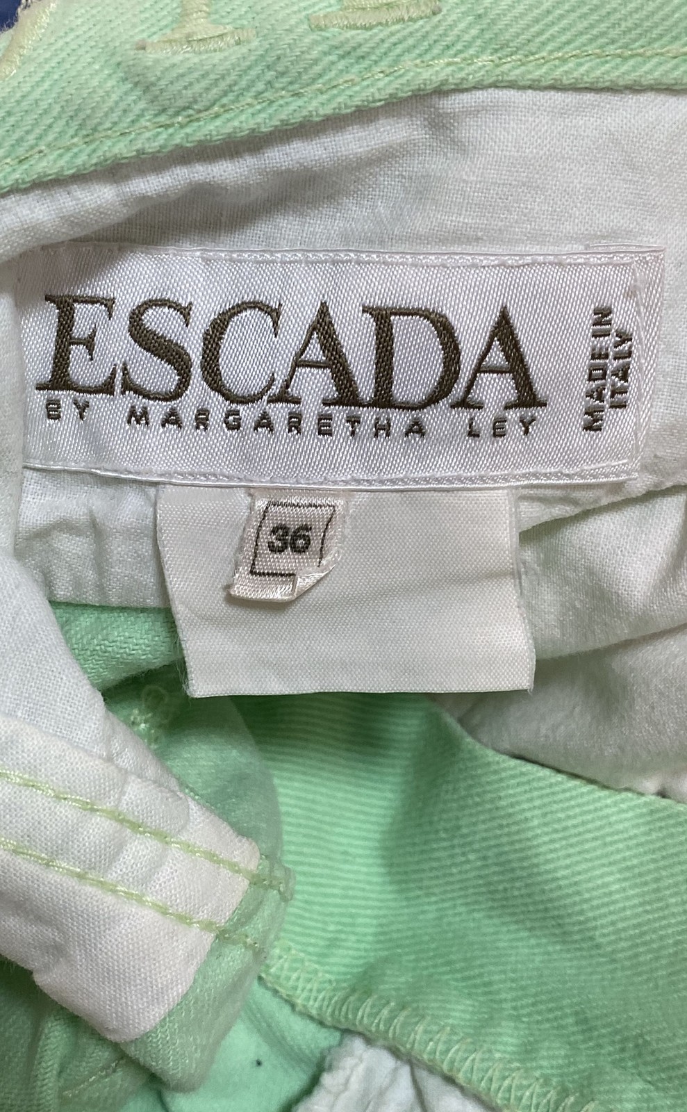 Vintage 90s Escada Margaretha Ley Mint Green High Rise Tapered Jeans Sz 36