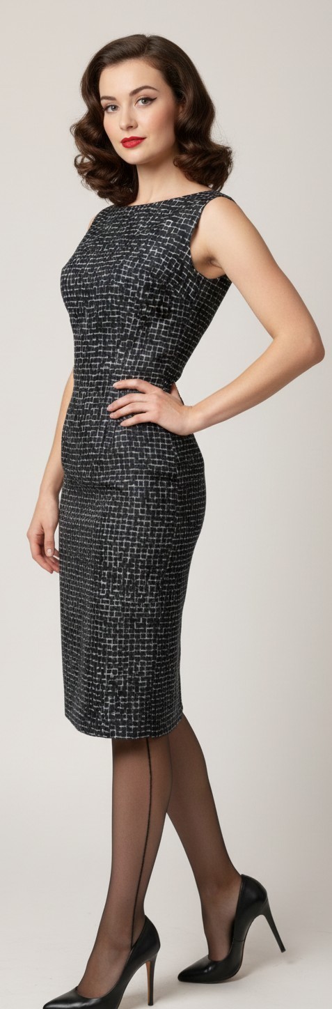 Vintage 50&rsquo;s Bombshell Geometric Pencil Wiggle Dress Metal Side Zip XS