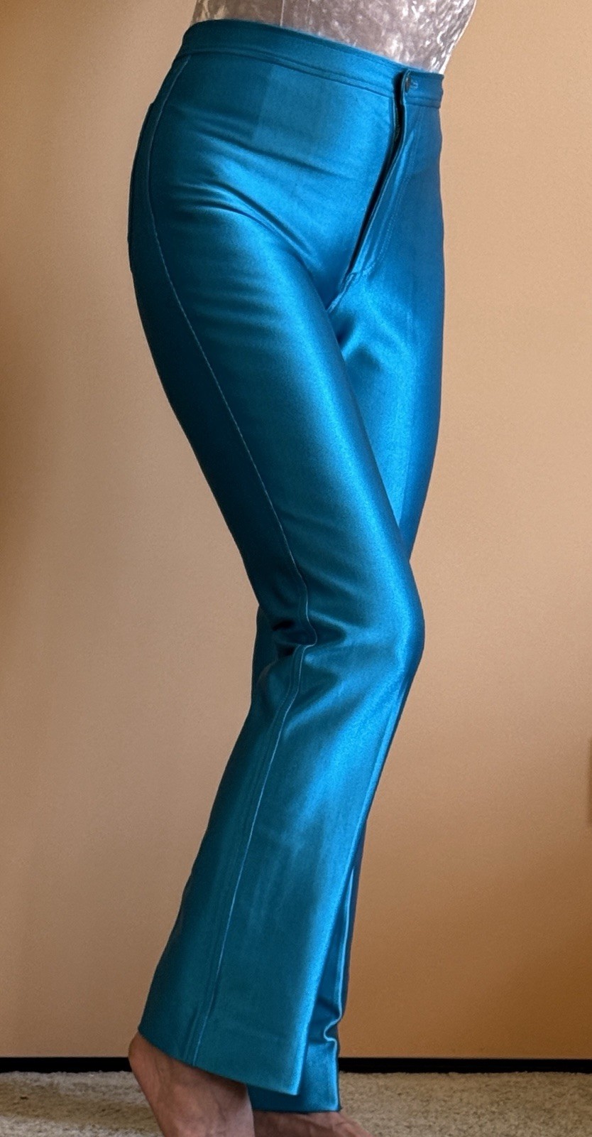 Diane von Furstenberg Vintage 1970 Disco Pants. Teal Blue Size L Made In uSA