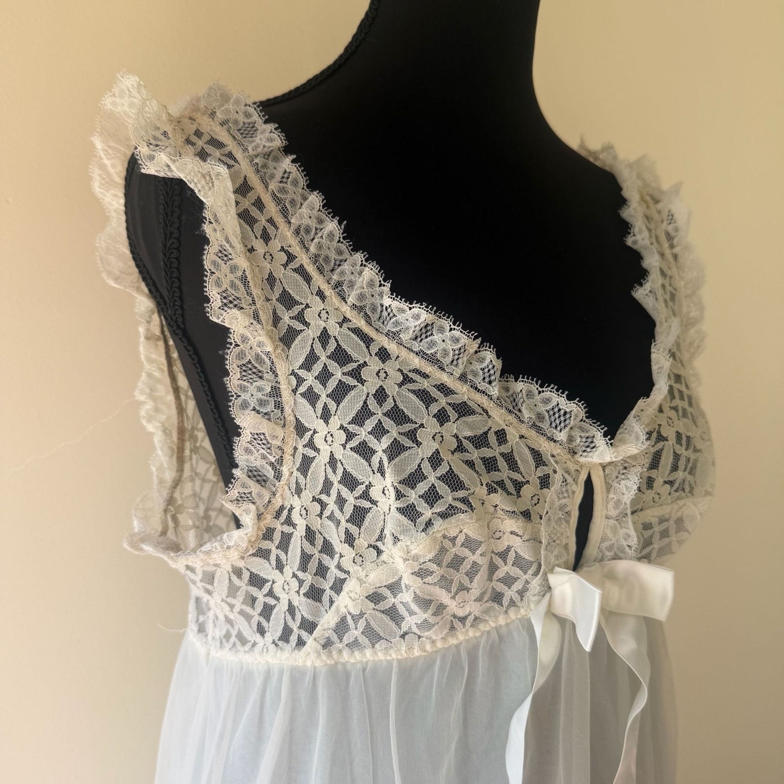 Vintage St Michael Sheer White Nylon and Lace Maxi Nightgown Made in Britain