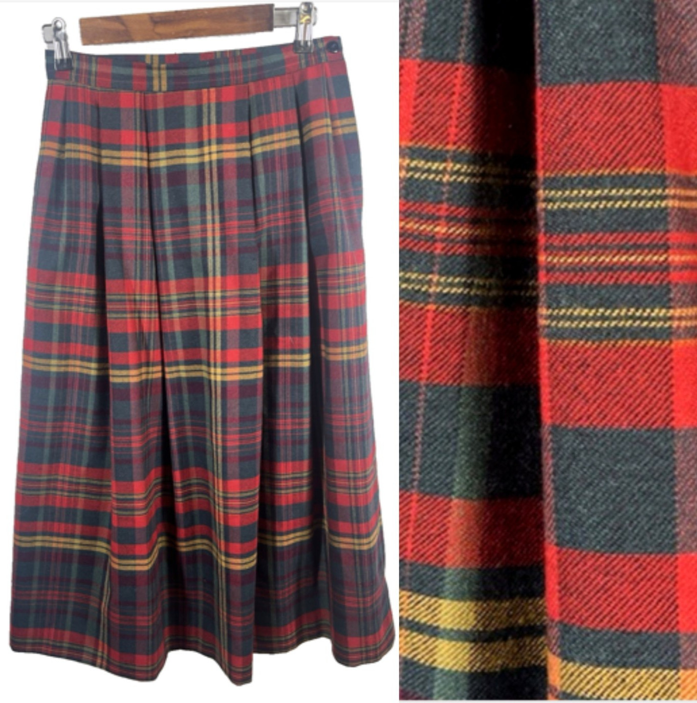 Vintage Plaid Tartan Skirt Size 8 100% Wool Red Green Yellow Pendleton? Academia