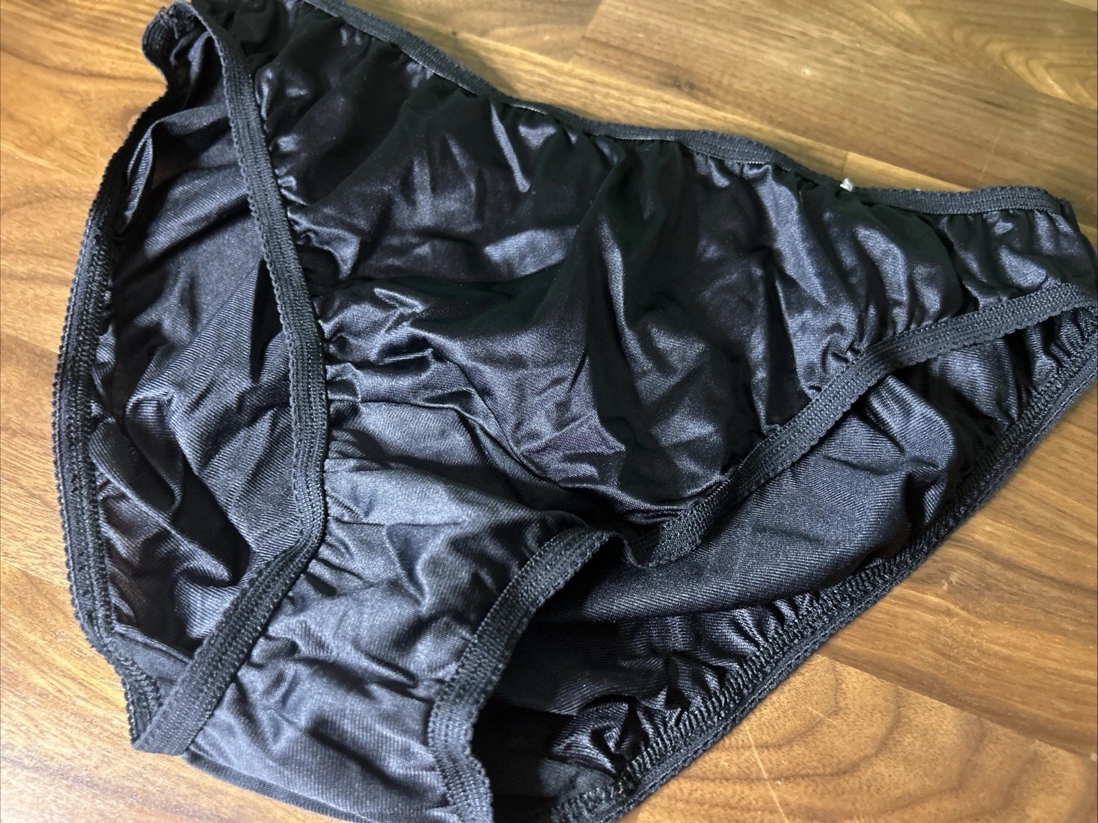 Vtg Vanity Fair Second Skin Nylon Panties Shiny Hi-Cut Sz 7 RARE Black Silky