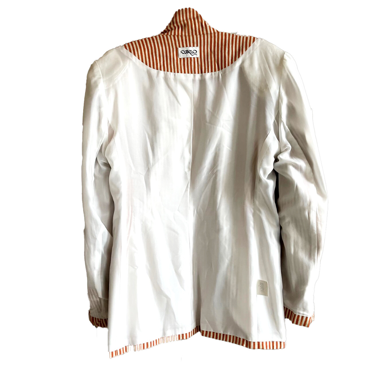 Vintage 80s 9Os CARLO MODA Oversize Boxy Blazer Orange White Stripe Lined Sz 10