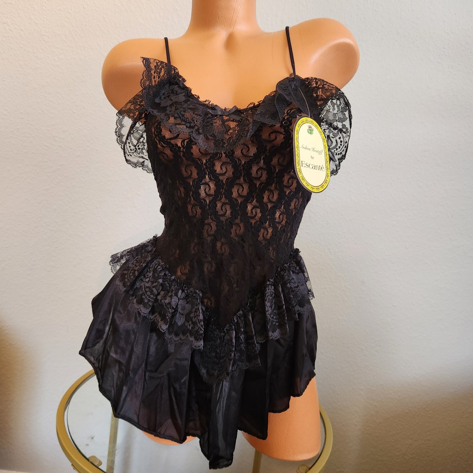 Andrea Kristoff Escante Sheer Lace Babydoll Sissy Nightie String Bikini Panties