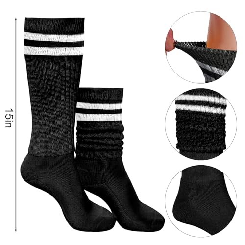 Slouch Socks Striped Slouch Scrunch Socks for Women Girls 90s Standard Black