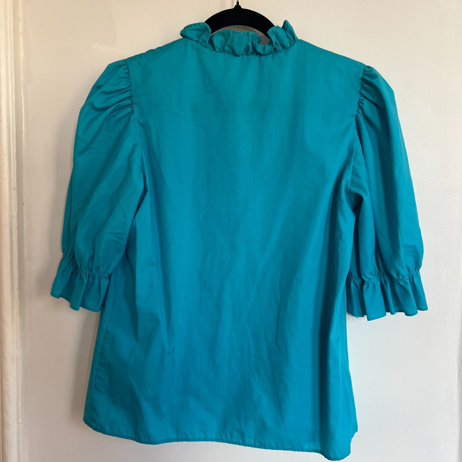 Vintage Malco Modes Turquoise Ruffle Prairie Blouse Size S Cottagecore USA
