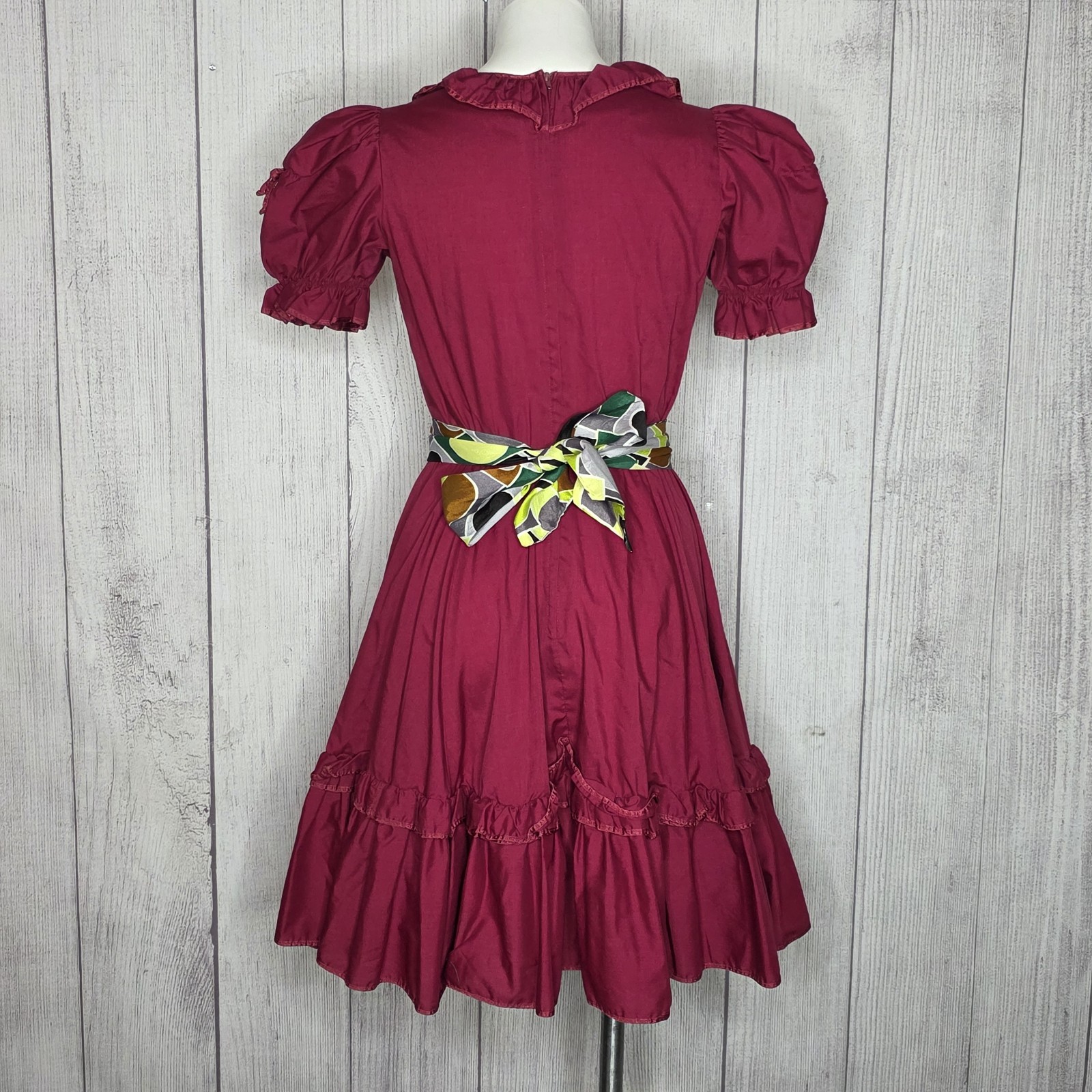 Vintage Malco Modes Raspberry Square Dance Prairie Dress Puff Sleeve Size 10