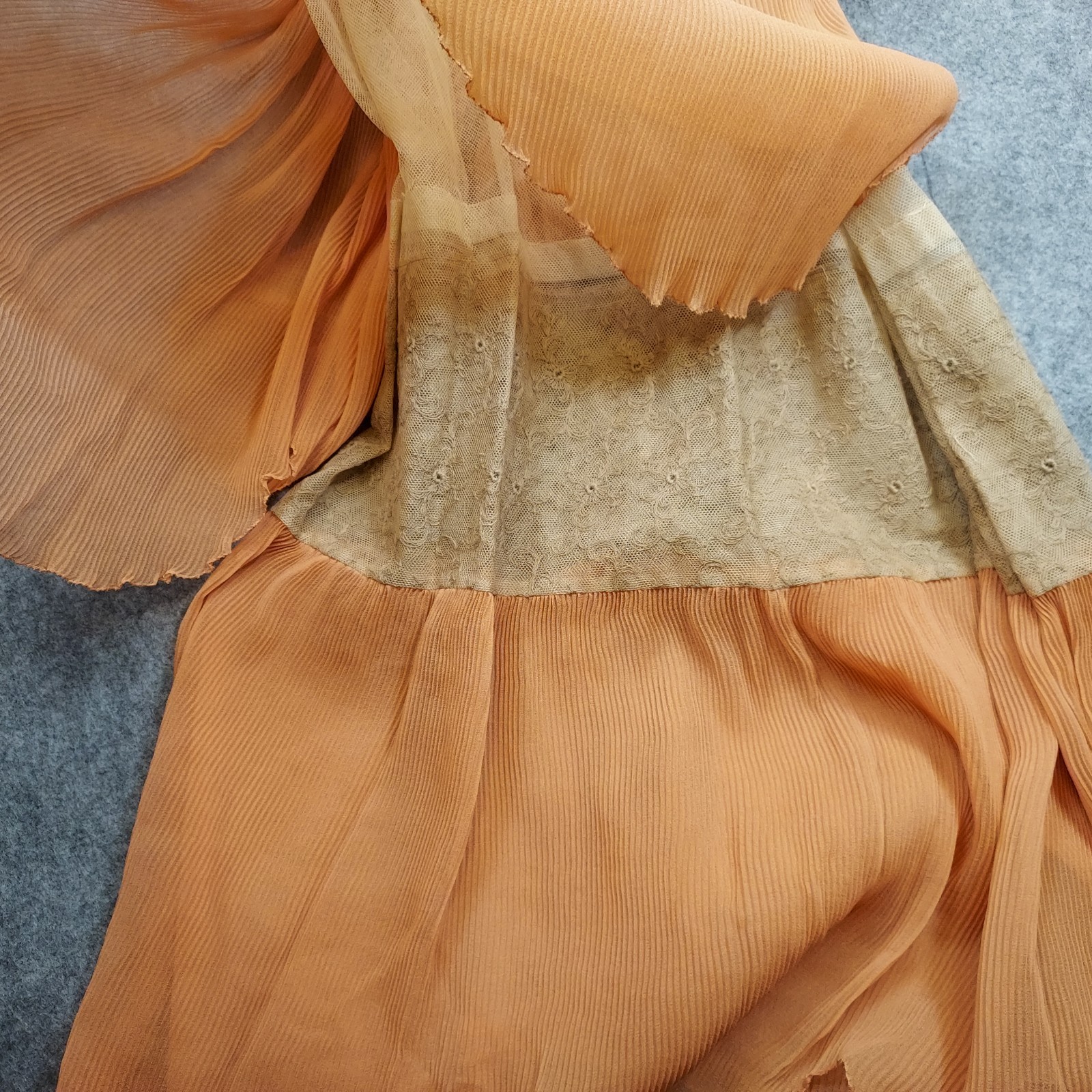 1910s Flapper Dress Lace Chiffon Authentic Peach Sash Titanic True Vintage