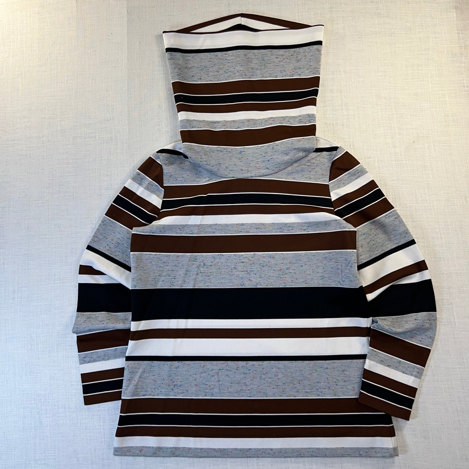 VTG Handmade Crazy Turtleneck Sweater Women&rsquo;s L Earthy Brown Cowl Neck Pullover