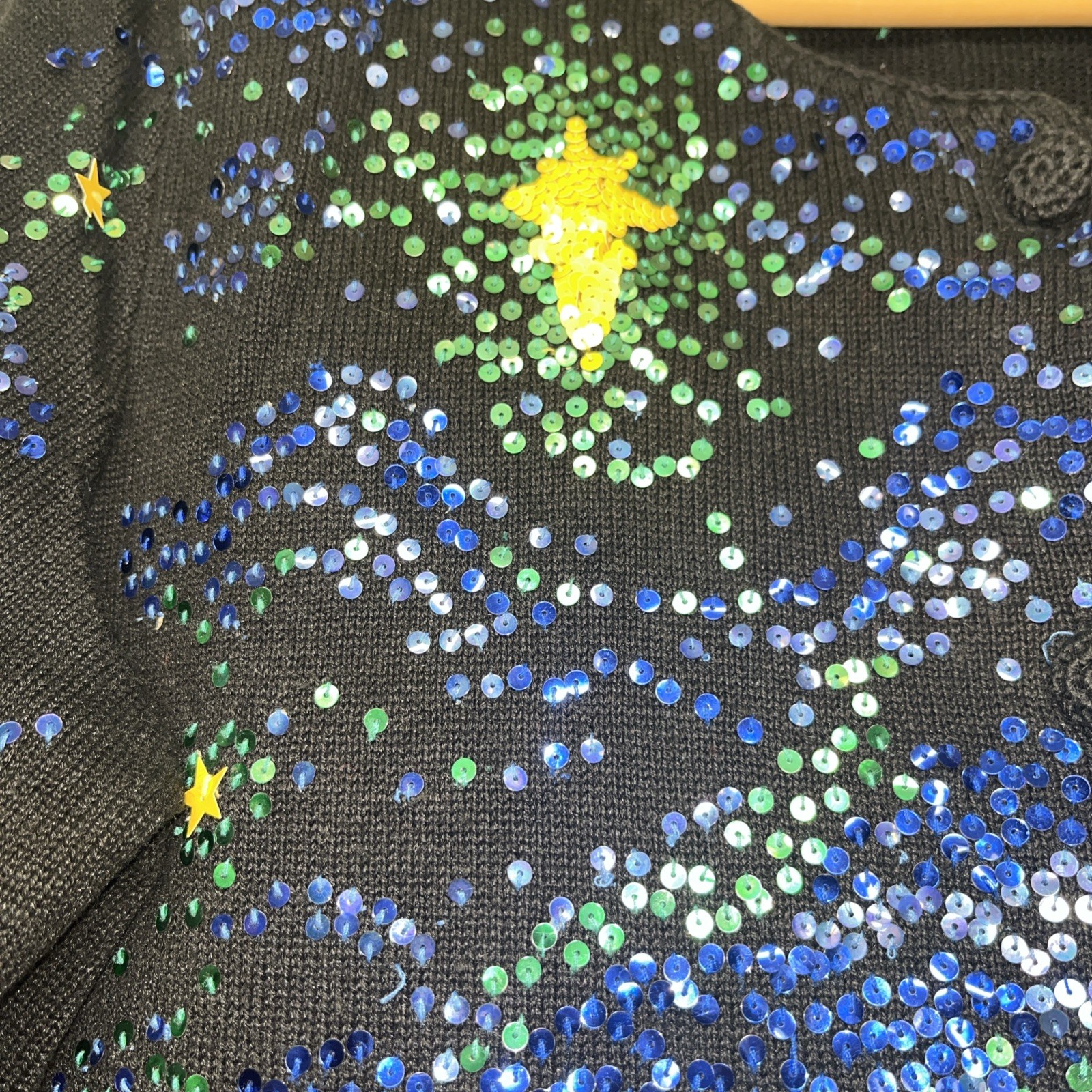 2001 VTG Michael Simon Event Nativity Scene Sequin Sweater Cardigan S