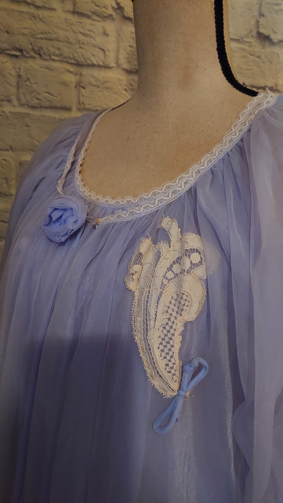 Vintage 60&rsquo;s Lisette Al Sterling Nylon Lace Lilac Peignoir Set 3 Layer Size SM