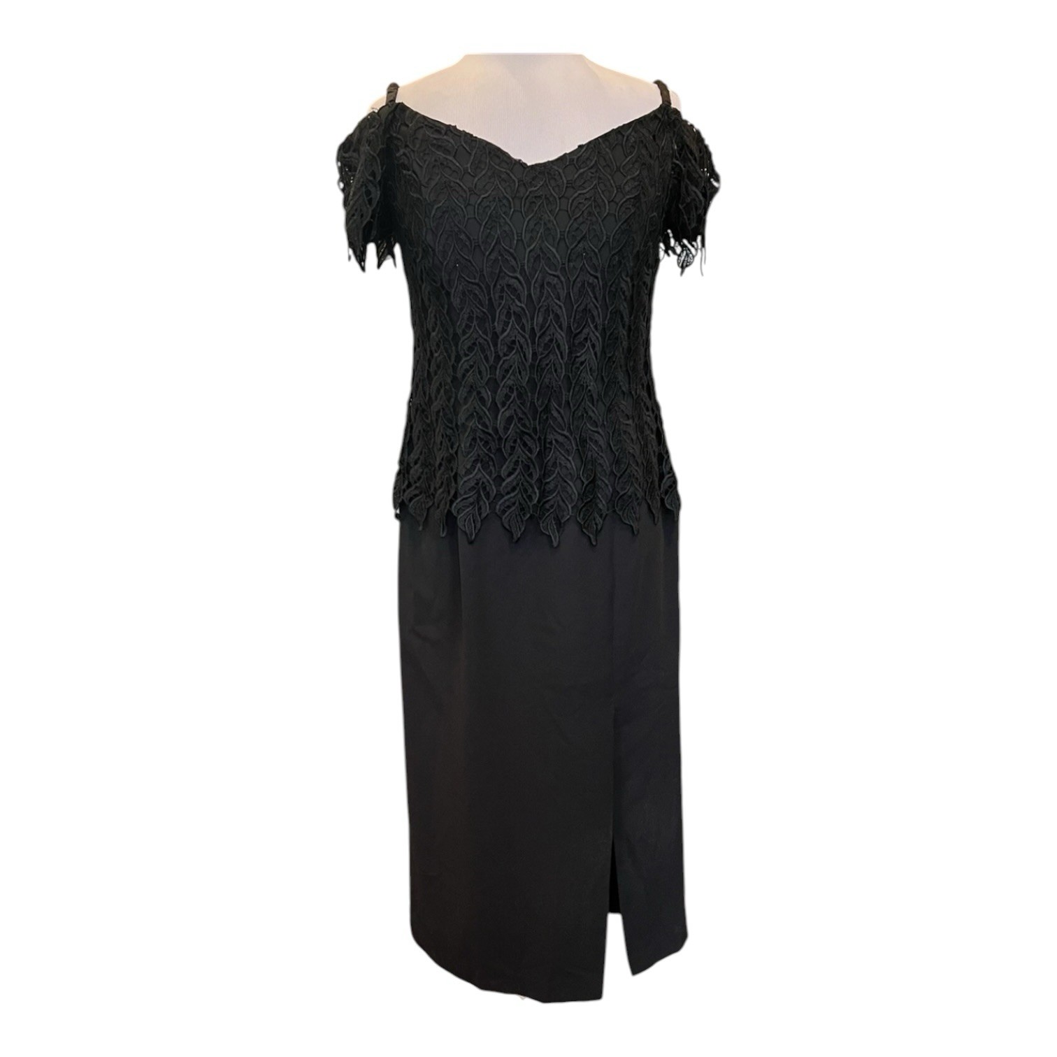 Vintage Cachet Bari Protas Black Lace Off Shoulder Cocktail Dress Gown Size 12