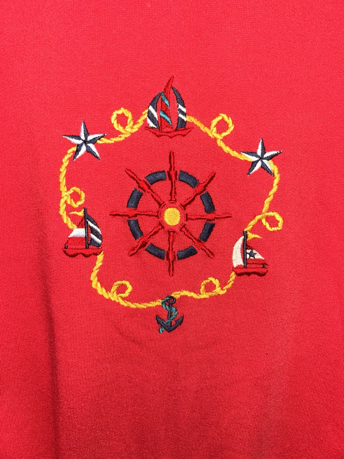 Vintage Sports Accent Pullover Collared Sweatshirt Nautical Embroidered 90’s