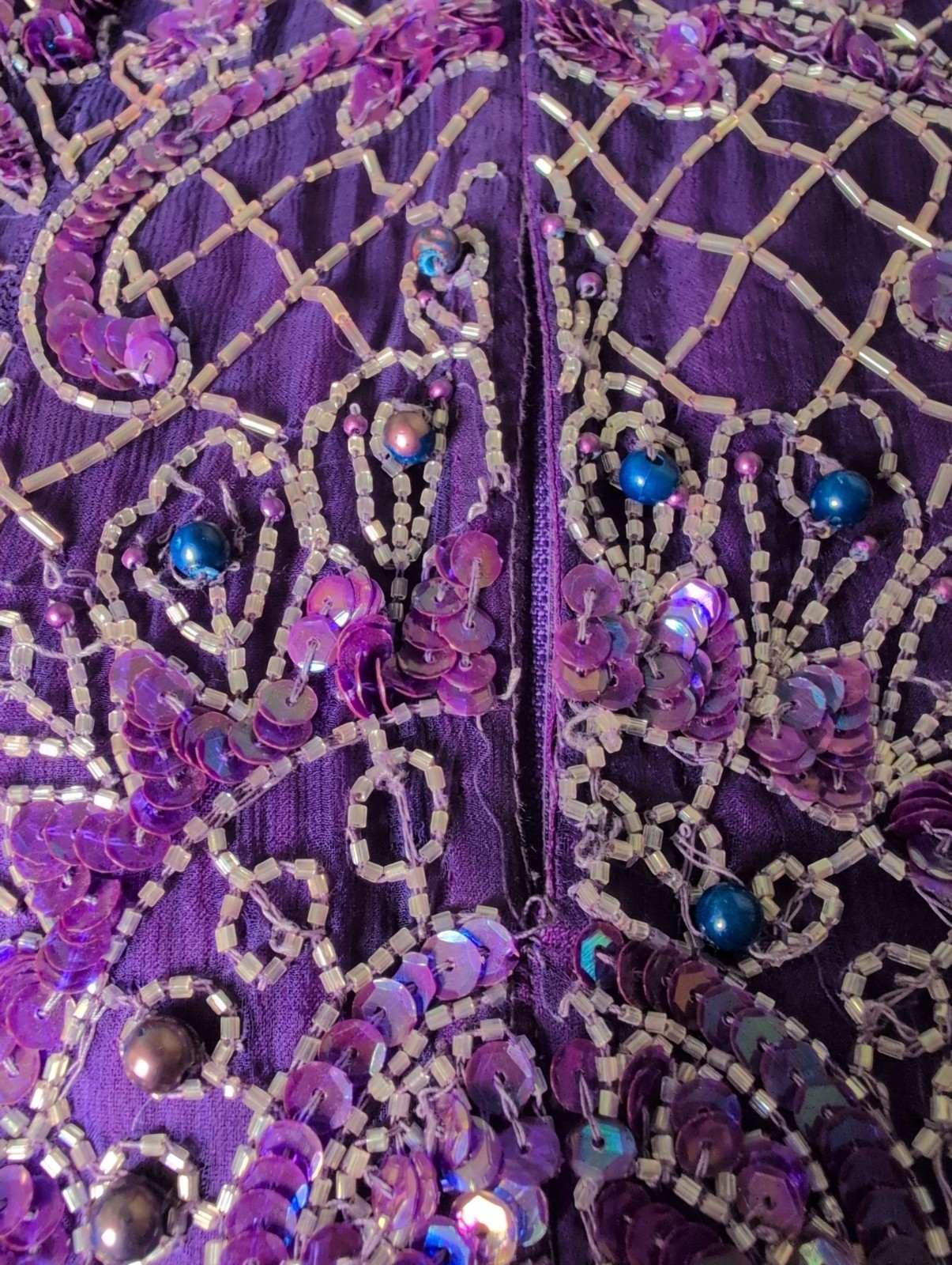 Vintage Eves Allure Sequin Dress Silk Club Formal Cocktail India Beads Sm