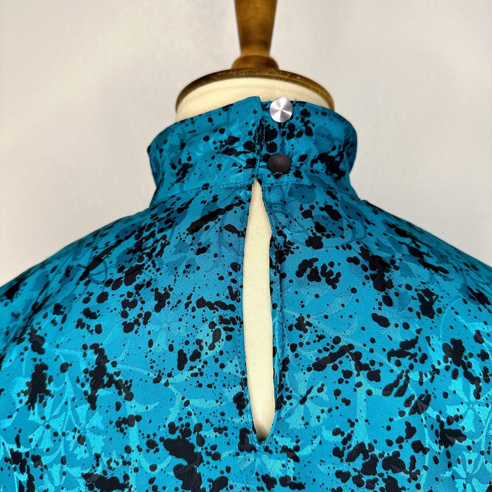 80s Blouse Teal and Black Abstract by Tess