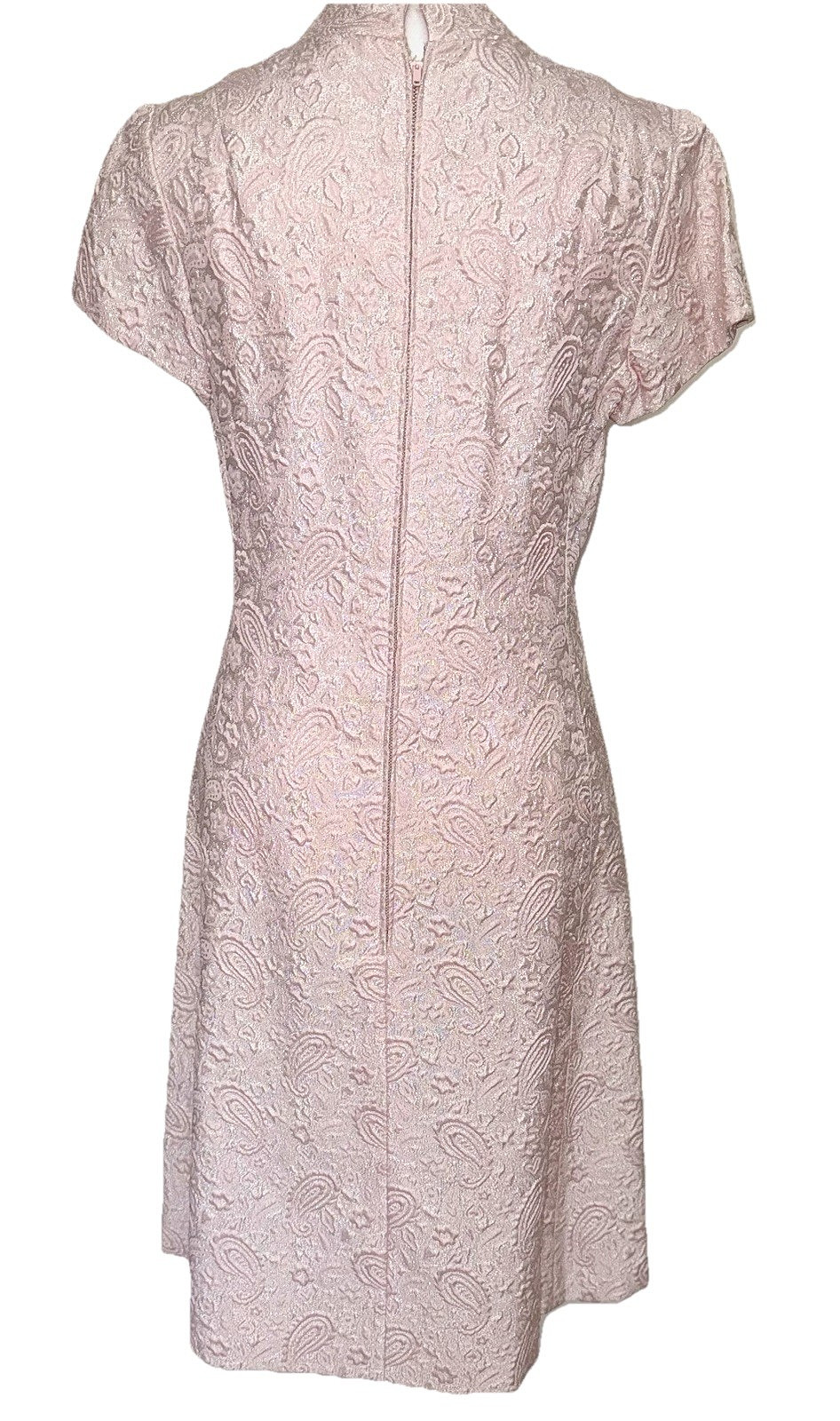Vtg Party Dress 60s Paisley Pink & Silver Brocade Mod Cocktail Harmay S 6 36