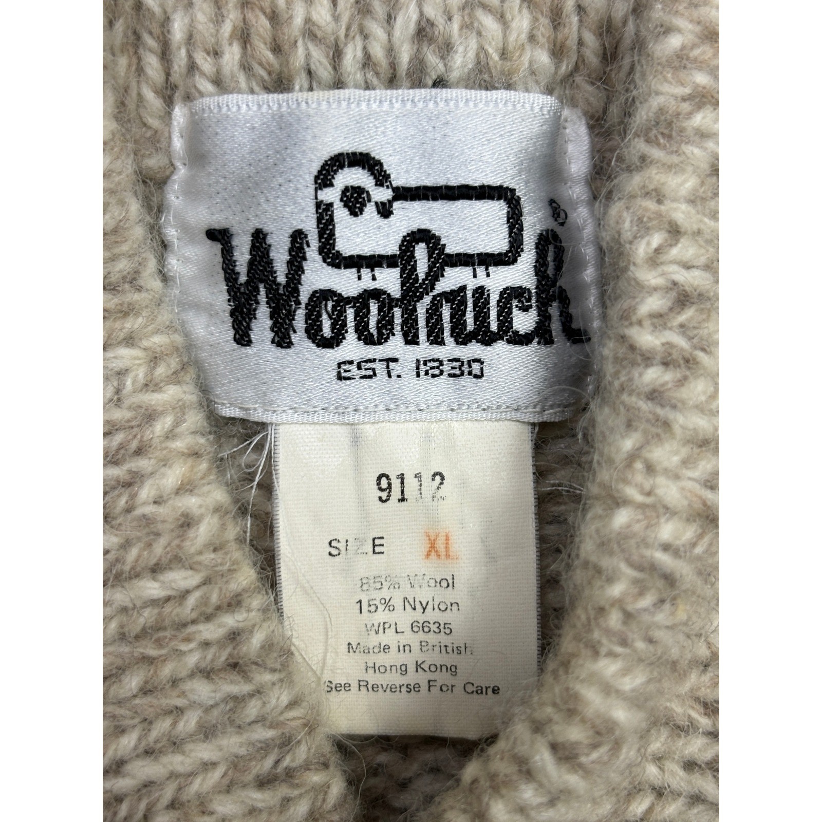 Woolrich Vintage Shawl Collar Wool Blend Sweater Oatmeal Heather XL