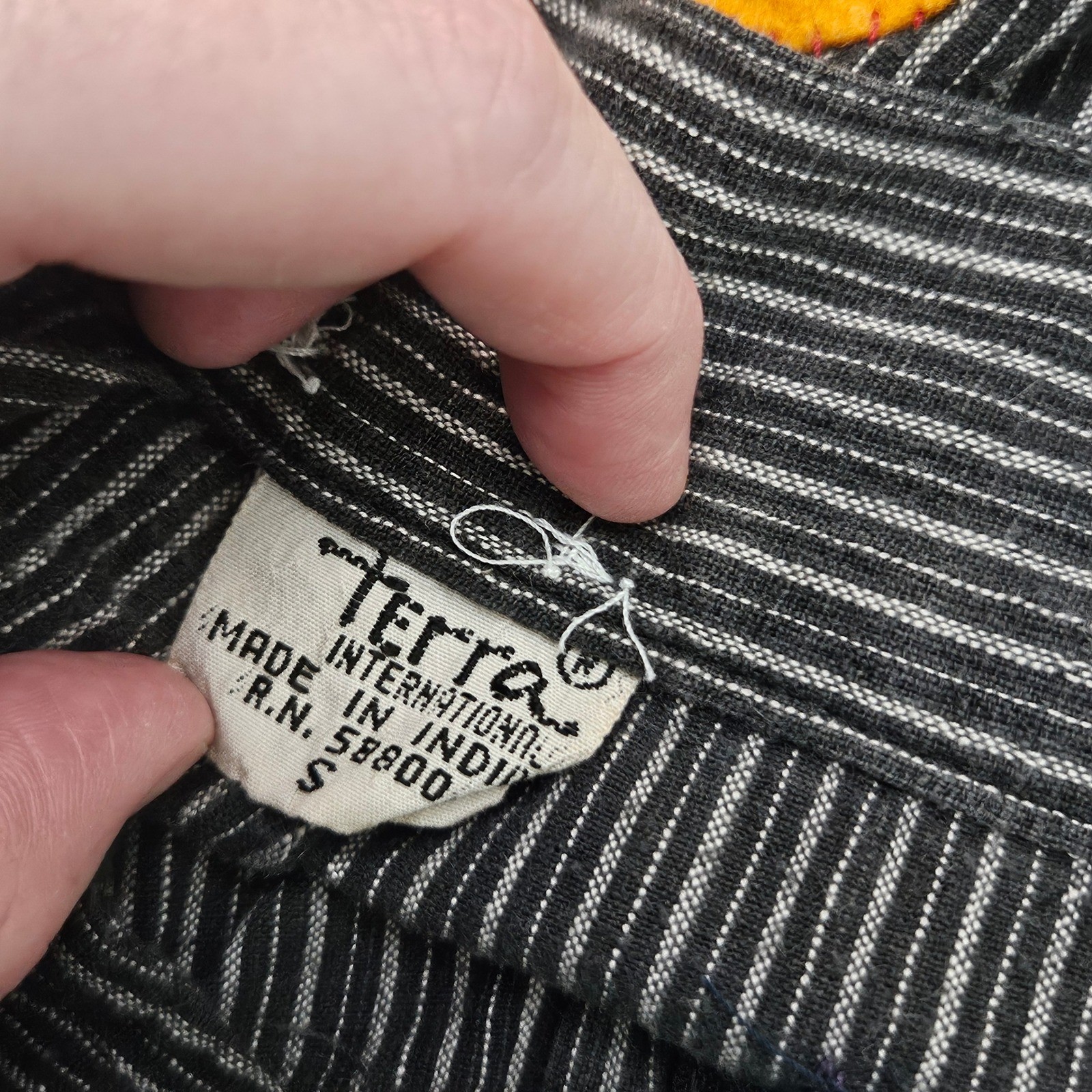 Vintage Terra International Patchwork Pants S Black Pinstripe Art Boho Eclectic
