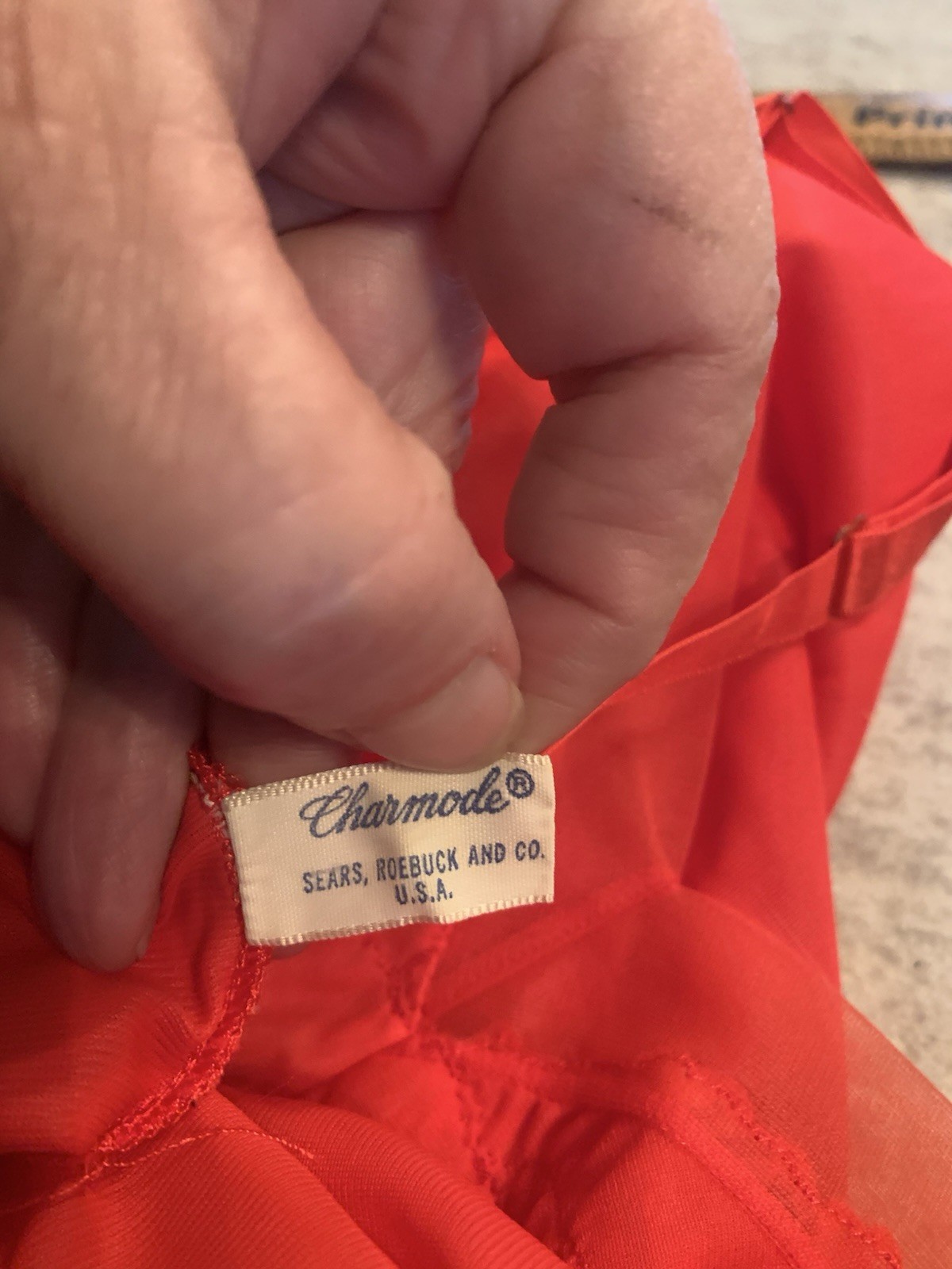 Vintage Charmode 100% Silky Nylon Red Full Slip Lace Detail Pleated Cups Sz 36