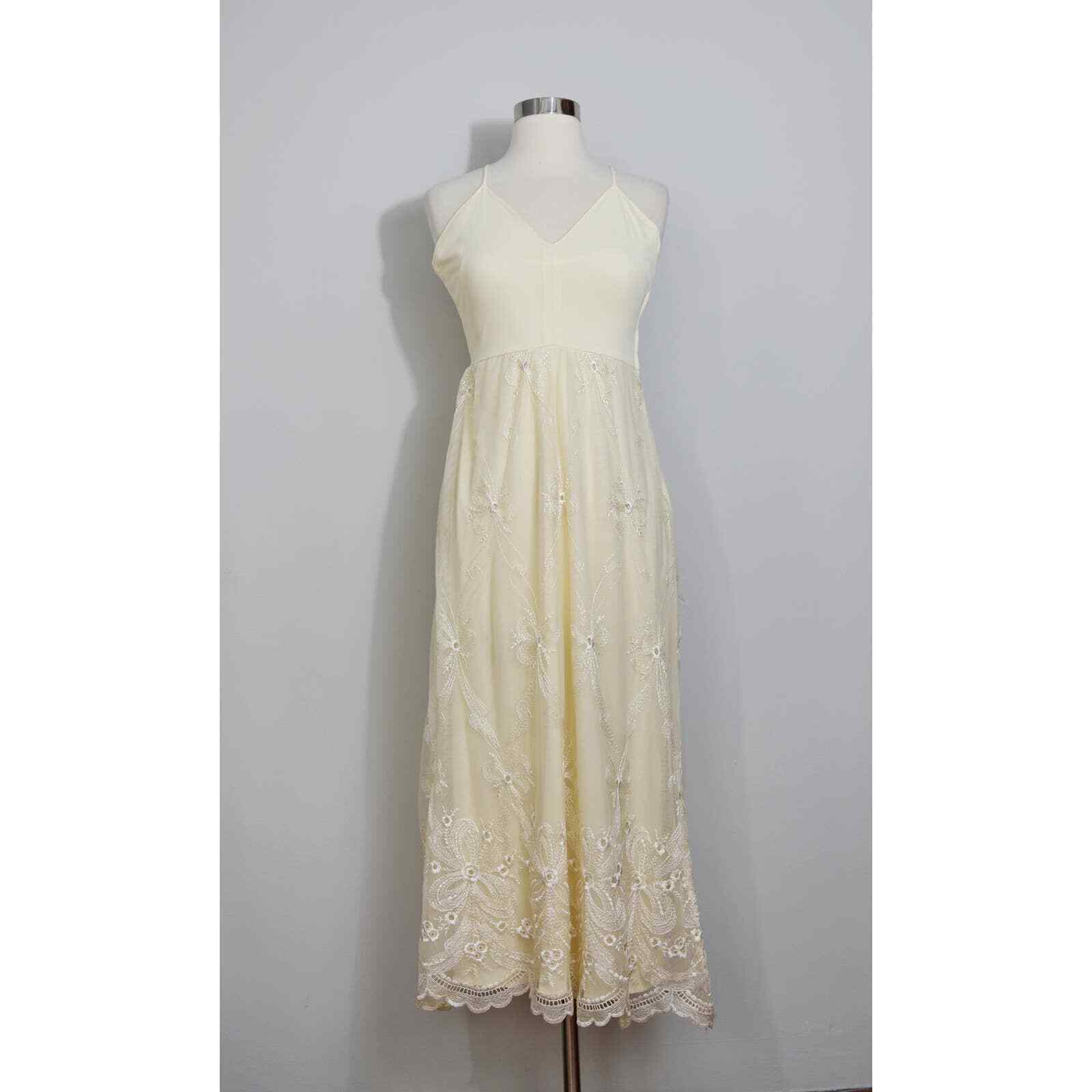 Frank Usher Buttercup Yellow Embroidered 70s Maxi Dress