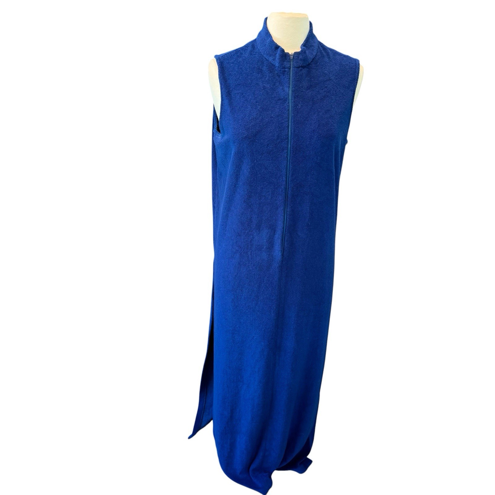VTG 60/70s Swim Cover Up Catalina Terry Cloth Blue Sleeveless Maxi USA Sz LG