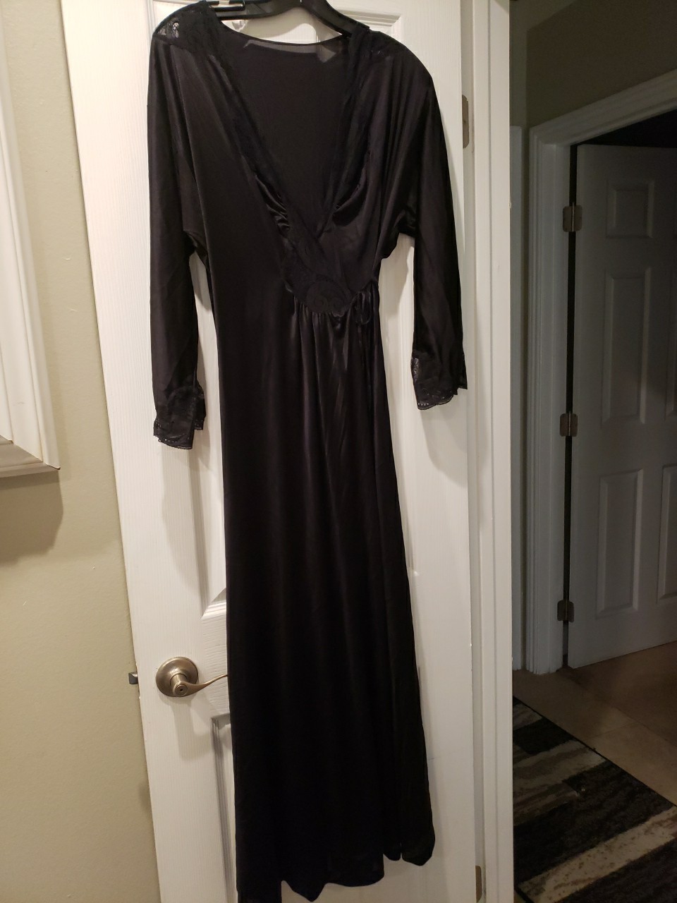 Vintage Silky Black Wrap Around Long Nightgown Hollywood Core Glamour