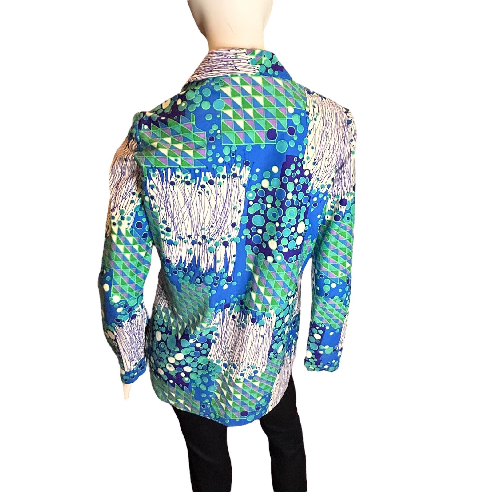 Vintage 70s Stockton Mod Blue Dagger Collar Blouse Size Vintage 14